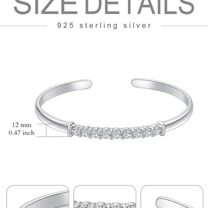 925 Sterling Silver Infinity Knot Bar Bangle Cuff Bracelet with Cubic Zirconia Gifts for Women