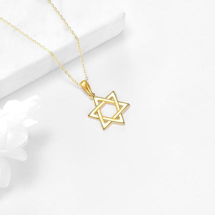 14K Gold Star of David Hexagram Pendant Necklace for Women