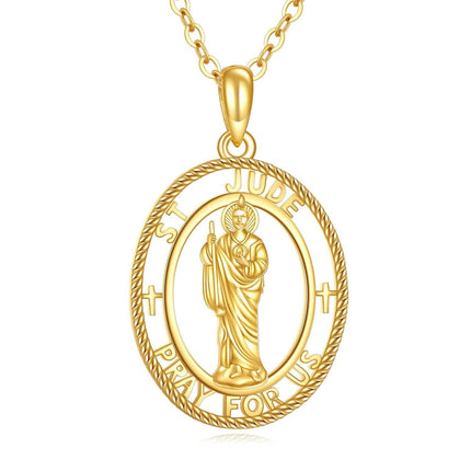 14K Gold St Jude Religious Protection Pendant Necklace