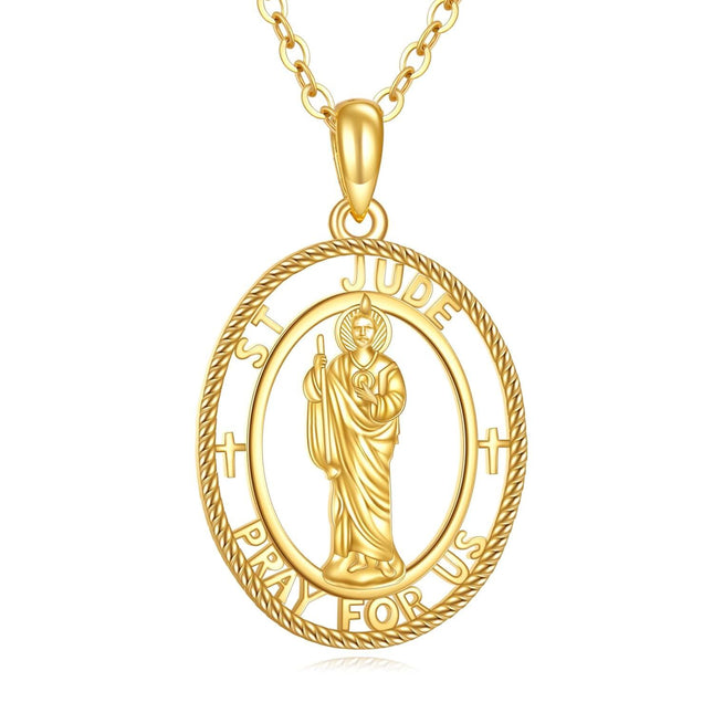 14K Gold St Jude Religious Protection Pendant Necklace