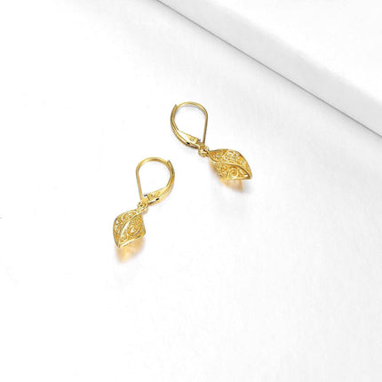 14k Solid Gold Filigree Drop Earrings for Women Leverback Fine Jewelry Birthday Gifts for Her