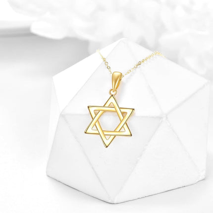 14K Gold Star of David Hexagram Pendant Necklace for Women
