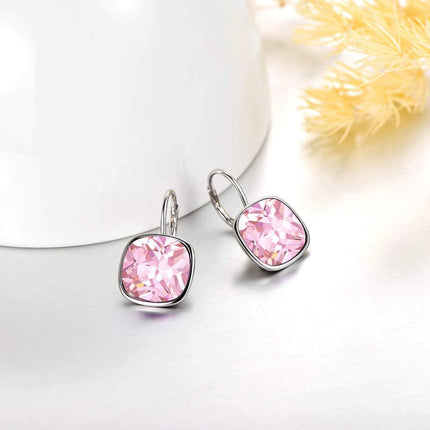 925 Sterling Silver Green Cushion Cut Austrian Crystal Leverback Earrings Hypoallergenic Gift for Her