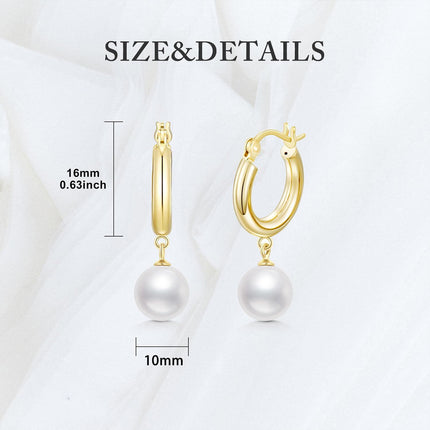 14K Gold Freshwater Cultured Pearl 3mm Huggie Hoop Earrings with Snake Shape Pendant