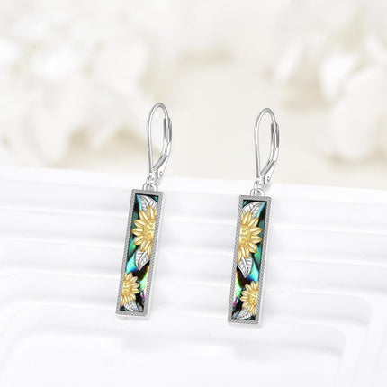 925 Sterling Silver Sunflower & Abalone Shell Leverback Earrings - Mustard Seed Inspired Design