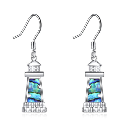 925 Sterling Silver Abalone Shell Lighthouse Drop Earrings - Yoga Jewelry (4 cm)