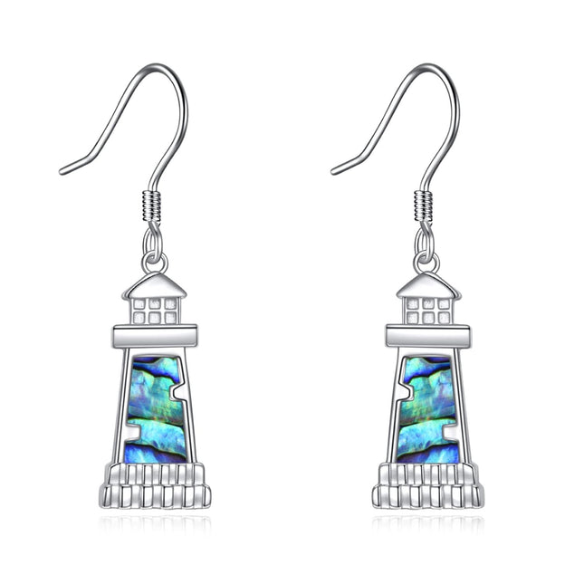 925 Sterling Silver Abalone Shell Lighthouse Drop Earrings - Yoga Jewelry (4 cm)