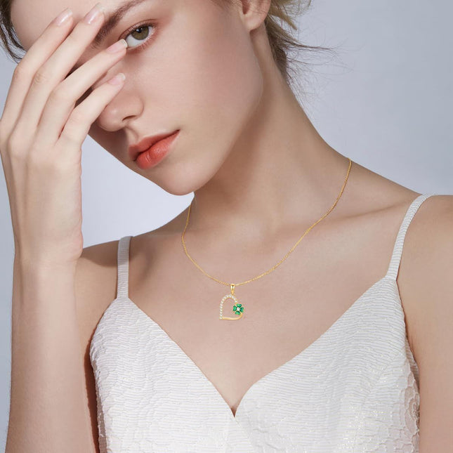 14K Gold Green Enamel Four-Leaf Clover Pendant Necklaces for Women - 18 Chain