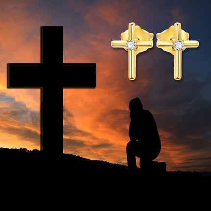 Rose Gold Diamond Cross Stud Earrings - Religious s for Women and Girls