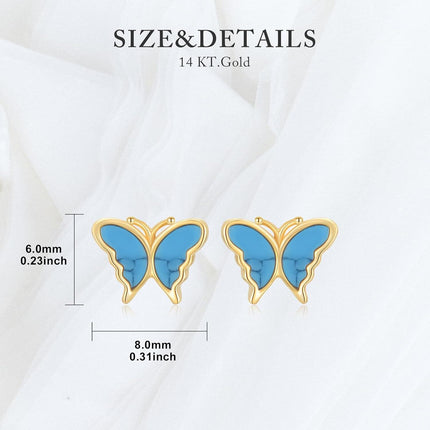 14K Gold Turquoise and Blue Opal Butterfly Stud Earrings for Women