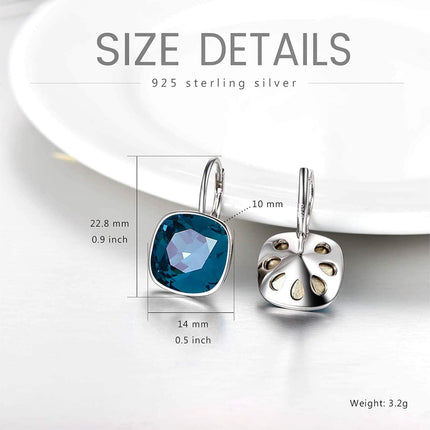 925 Sterling Silver Green Cushion Cut Austrian Crystal Leverback Earrings Hypoallergenic Gift for Her