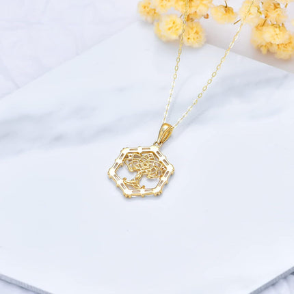 14K Gold White Cubic Zirconia Tree Of Life Pendant Necklace For Women