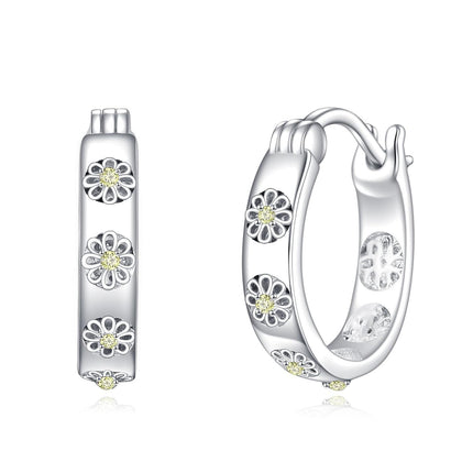 925 Sterling Silver Floral Hoop Earrings - Dainty Daisy Design for Women Girls Gift Set