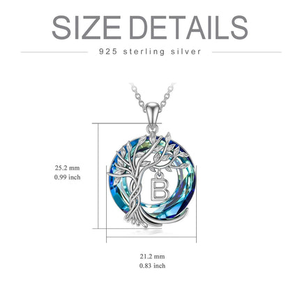 925 Sterling Silver Blue Crystal Tree of Life Initial Necklace Family Letter Pendant Birthday Mother s Day Gifts for Her