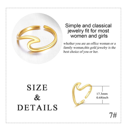 9K Gold Adjustable Ring - Minimalist Wave Design with Free Form Stones