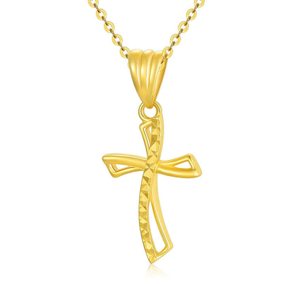 Gold - 18K Yellow Gold Diamond-Cut Cross Pendant Necklace with Chain for Women Men  (Length:20)