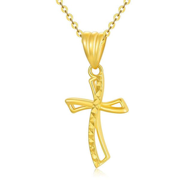 Gold - 18K Yellow Gold Diamond-Cut Cross Pendant Necklace with Chain for Women Men  (Length:20)
