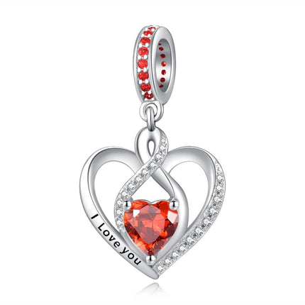 925 Sterling Silver Heart Birthstone Charms for Bracelets Jewelry Gifts