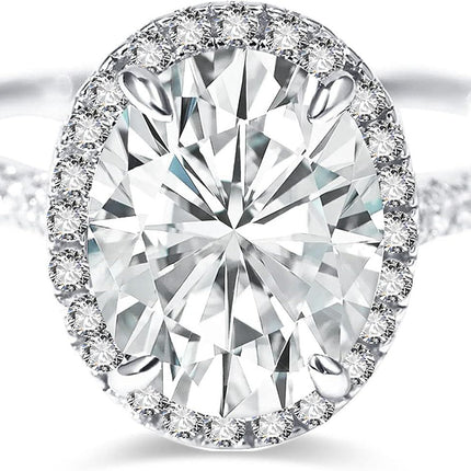 Gold 10k Moissanite 1ct Oval Halo Ring for Women Engagement Wedding