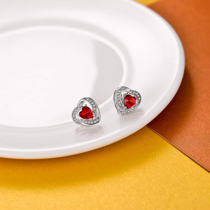 925 Sterling Silver Birthstone Heart Stud Earrings Jewelry Gifts for Women