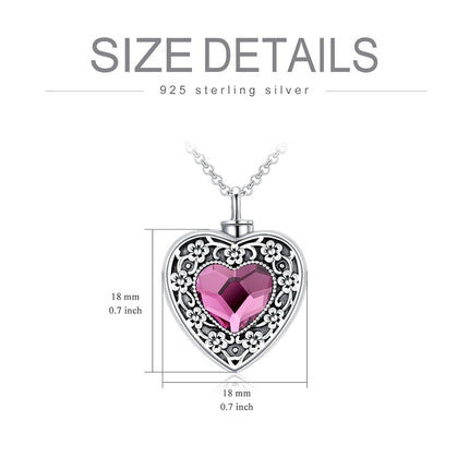 925 Sterling Silver Purple Amethyst Heart Cremation Urn Pendant Necklace with Funnel and Fill Tool - Memorial Keepsake Jewelry