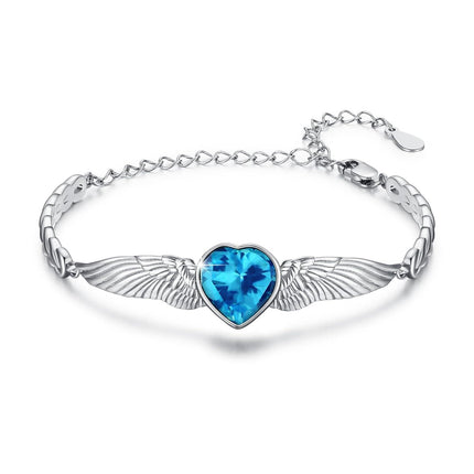 925 Sterling Silver Birthstone Angel Wings Heart Bracelet for Women Mother s Day Gift