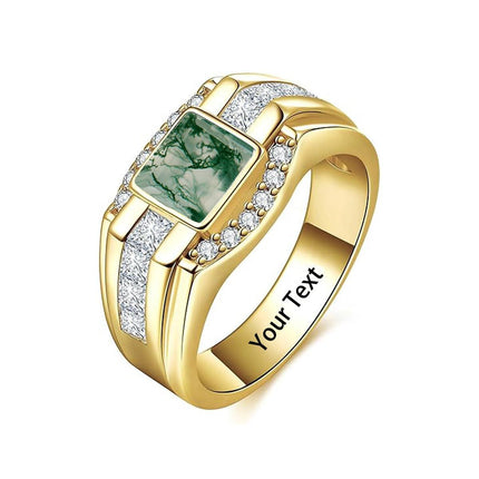 925 Sterling Silver Moissanite Men s Gold Plated Square Cut Birthstone Ring