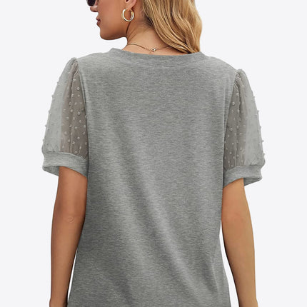 Swiss Dot Puff Sleeve V-Neck Tee