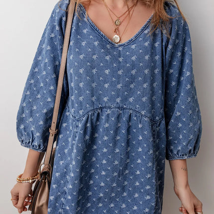 Tied V-Neck Mini Denim Dress