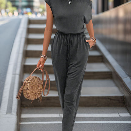 Single Shoulder Short Sleeve Jumpsuit