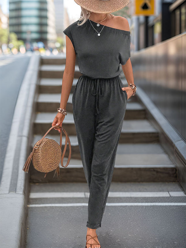 Single Shoulder Short Sleeve Jumpsuit