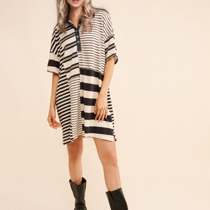 Exposed Seam Striped Half Sleeve Mini Dress