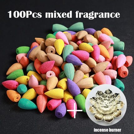 280Pcs Backflow Incense Cones 100% Natural Scents Waterfall Rose Tulip Jasmine Lavender for Burner Holder Meditation Yoga Gift