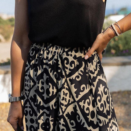 Geometric Elastic Waist Maxi Skirt