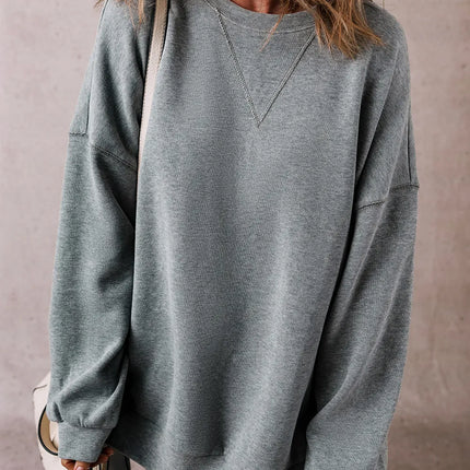 Slit Round Neck Long Sleeve Sweatshirt