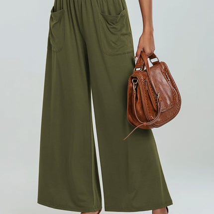 Pocketed Elastic Waist Wide Leg Pants