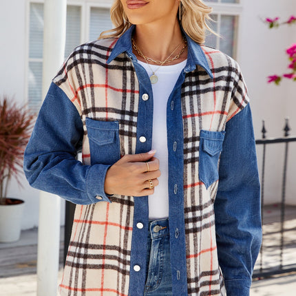 Plaid Long Sleeve Denim Jacket