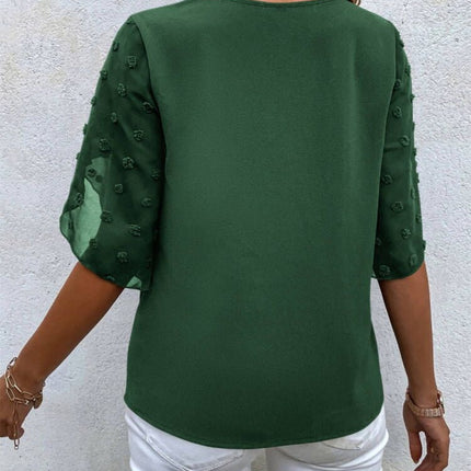 Swiss Dot Round Neck Half Sleeve Blouse