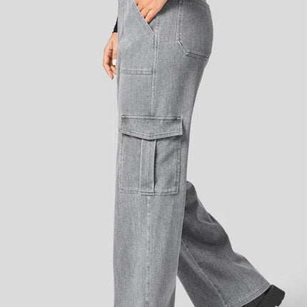 High Waist Straight Leg Cargo Jeans