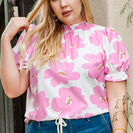 Plus Size Printed Round Neck Short Sleeve Top
