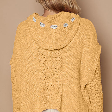 POL Cable Knit Hooded Chenille Sweater