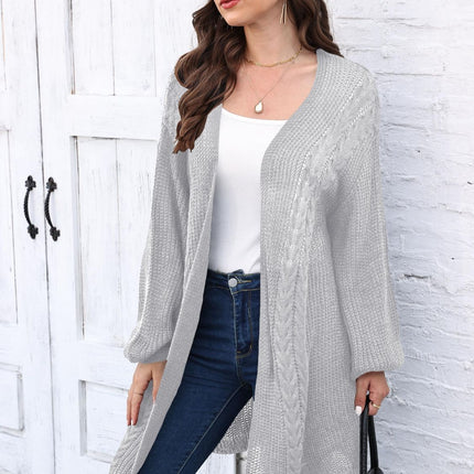 Cable-Knit Open Front Long Sleeve Cardigan