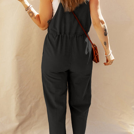 Drawstring Wide Strap Overalls with Pockets