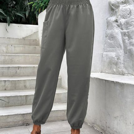 Smocked High Rise Joggers with Pockets