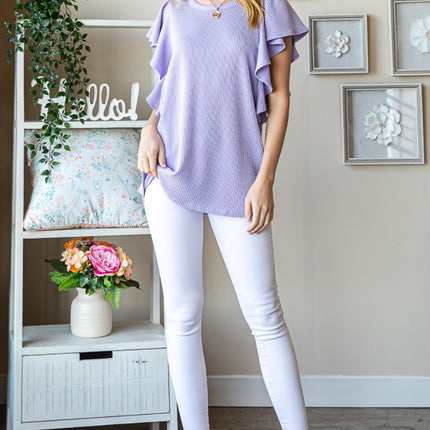 Heimish Full Size Ruffled Sleeve Ribbed Top