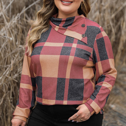 Plus Size Plaid Cowl Neck Long Sleeve Sweatshirt