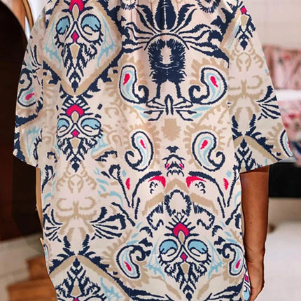 Printed Notched Half Sleeve Blouse