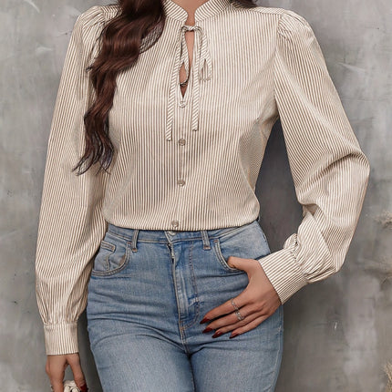 Tied Striped Long Sleeve Blouse