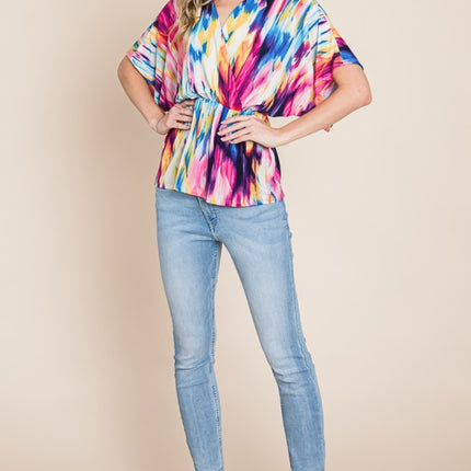 BOMBOM Printed Surplice Peplum Blouse