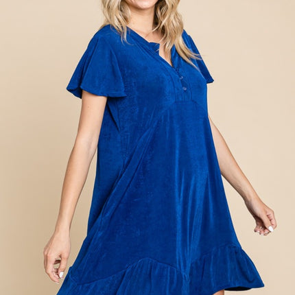 Culture Code Full Size Short Sleeve Ruffled Asymmetric Hem Dress